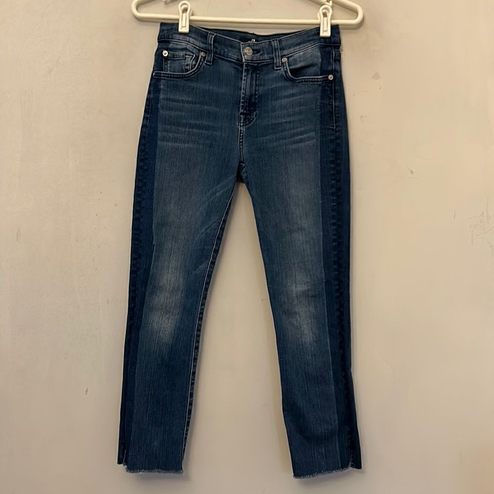 7 for All Mankind light and dark denim with frayed split ankle hem Size 26